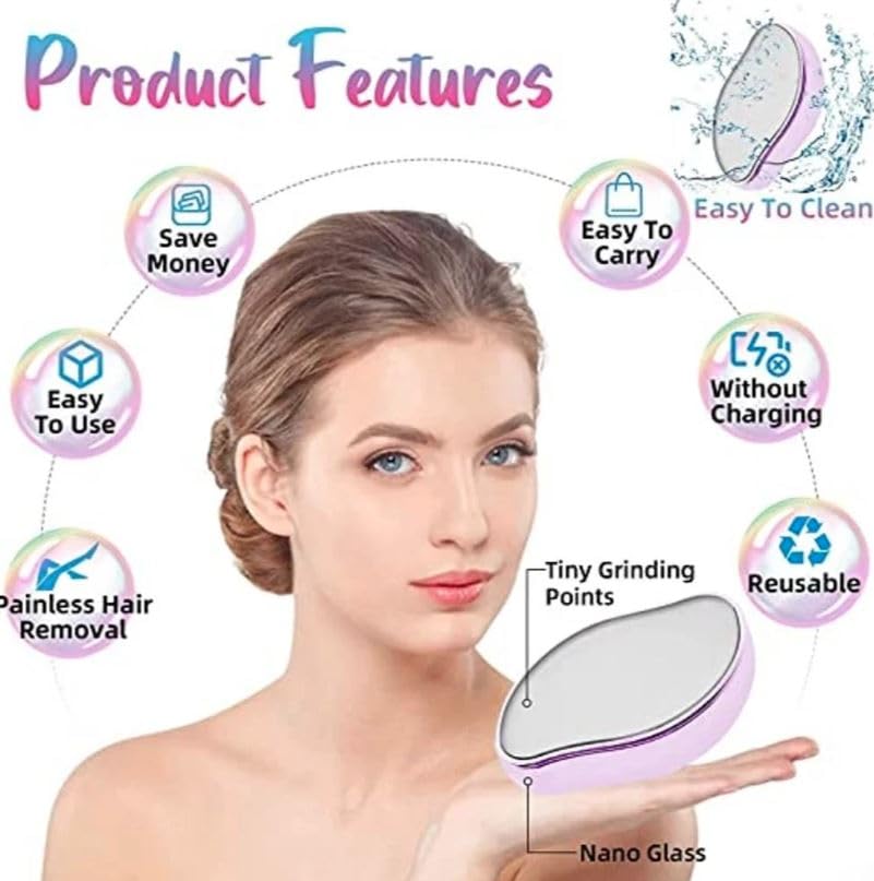 Crystal Hair Eraser. Painless, reusable, washable hair remover and exfoliator for smooth skin on arms, legs, and back (random colour)