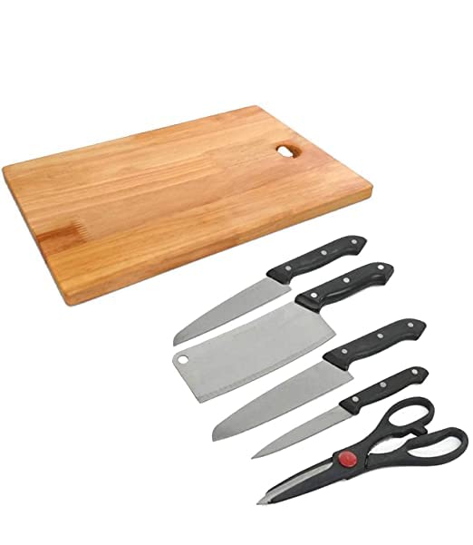 Wooden Chopping Board With 5 Pcs Knife Set